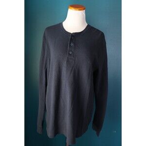 Sonoma Men's Solid Dark Navy Cotton Long Sleeve Thermal Henley Shirt Size Large